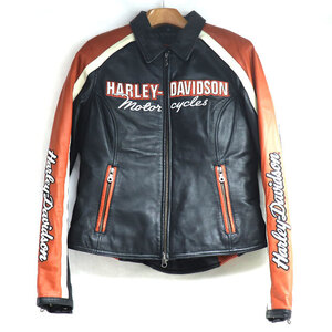 HARLEY DAVIDSON ハーレーダビッドソン シングル ライダースジャケット ブラック ブラウン ホワイト S レザー ユニセックス 中古