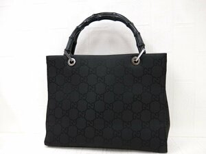 ◆超美品◆GUCCI グッチ◆バンブー◆GGナイロン カーフ レザー 本革◆ハンド トート バッグ◆ブラック シルバー金具◆イタリア製◆A6042