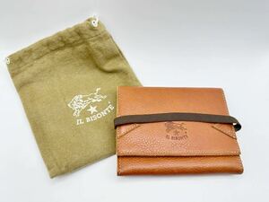 6-62 イルビゾンテ IL BISONTE 三つ折財布 ゴムバンド留 キャメル C0536 P 145 レザー 本革 ウォレット