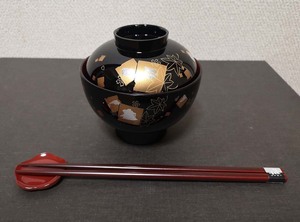 漆器 汁物椀 五客揃 箸・箸置付 金銀 ★未使用品★【送料無料】