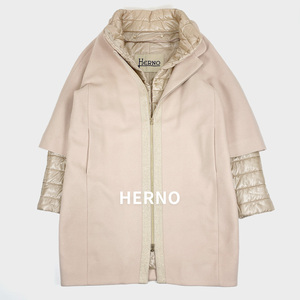 美品 HERNO ヘルノ エコウール レイヤード ウルトラ ライトコート 48 XL ピンク ベージュ レディース 大きいサイズ CA0165D-39601-2110