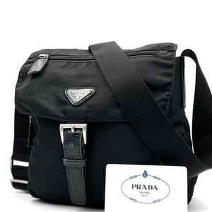 PRADA プラダ 三角ロゴ ナイロン レザー フラップ ミニショルダーバッグ 斜め掛け ブラック