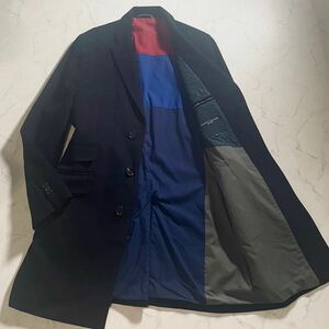 TOMMY HILFIGER【極美品◎ 繊維の宝石 カシミヤ混】トミーヒルフィガー チェスターコート XLサイズ カシミア キルティング 切替 ブラック