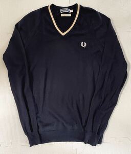 フレッドペリー Fred Perry Vネック セーター ネイビー 36 S M イタリア製 イギリス モッズ スキンヘッズ italy england mods skinheads