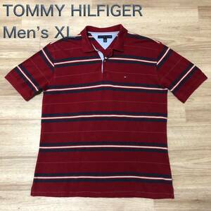 【送料無料】TOMMY HILFIGER半袖ポロシャツ 赤ネイビー白ボーダー柄　メンズXLサイズ　トミーヒルフィガー