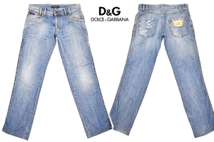 K-4583★DOLCE＆GABBANA ドルチェアンドガッバーナ★正規品 イタリア製 ヴィンテージ加工 デニム 蛇革 パイソン ストレート ジーンズ 46