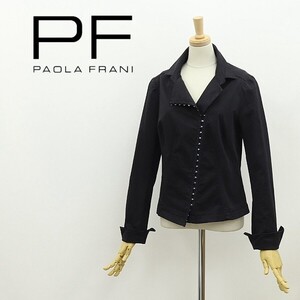 ◆PAOLA FRANI パオラフラーニ 金具フック コットン ジャケット 黒 ブラック 44 大きいサイズ