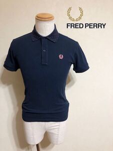 FRED PERRY フレッドペリー 鹿の子 ポロシャツ トップス サイズS 半袖 ネイビー 襟ドット柄 FS1399