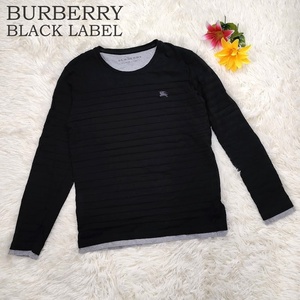 バーバリーブラックレーベル 重ね着風 ロングTシャツ ブラック×グレー サイズ2 M レディース BURBERRY BLACK LABEL カットソー 長袖 黒