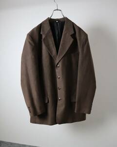 O19 Vintage Fake Suede Long Tailored Jacket フェイク スエード スウェード テーラード ジャケット 4ボタン ブラウン L 80s 90s