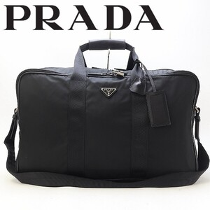 ◆PRADA プラダ V58 ナイロン×サフィアーノレザー 2Way 斜め掛け 肩掛け ショルダー ボストン バッグ 黒 ブラック