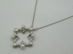 【22929】TASAKI 田崎真珠 パール ネックレス SILVER刻印 フラワー 送料無料