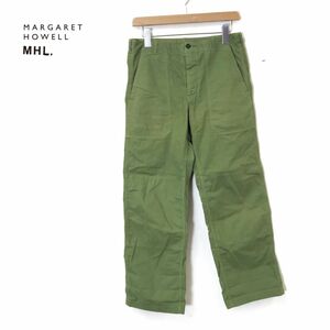 1S1936-N◆ MHL マーガレットハウエル コットンパンツ ゆったり ロング ボタンフライ ◆ sizeS カーキ系 コットン メンズ