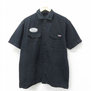 L/古着 ディッキーズ Dickies 半袖 ワーク シャツ メンズ 黒 ブラック 24jun27 中古 トップス