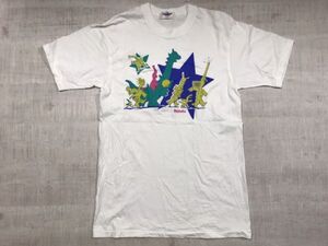 TOPFAIR製 Nittaku ニッタク 日本卓球 平成 昭和レトロ 恐竜 ファンシー イラスト 背面サイン入り 半袖Tシャツ メンズ 日本製 M 白