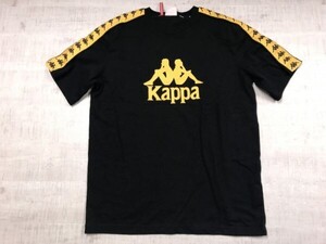 カッパ Kappa スポーツ ストリート 袖ライン 半袖Tシャツ カットソー メンズ ロゴプリント XL 黒/オレンジ