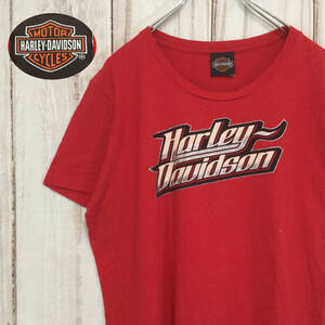 【ハーレーダビッドソン 半袖Tシャツ】ビッグロゴ ビッグサイズ 背面プリント 2XL 赤 Harley-Davidson 古着 [240613-005]