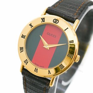 1円 GUCCI グッチ 3000.2.L QZ クオーツ シェリーライン文字盤 ゴールド GP 腕時計 レディース ラウンド レザー ブランド 369120240521