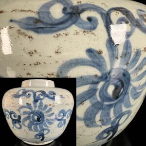 ◇鸛◇ 中国美術 時代 染付花草文壺 21cm 青花花紋罐 釉裡紅 白磁 花瓶 古美術 李朝 唐物骨董