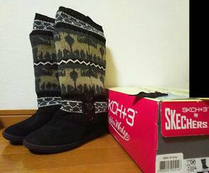 DOE A DEERスケッチャーズwinterブーツ鹿SKCH＋3 by SKECHERS暖かい☆US6ブラックEU36雪23cm黒48035/BLKディア冬靴トナカイbootsスニーカー