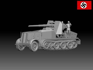 HINODE 1/144 レジンキット　WW2ドイツ軍Sd.Kfz.8 - 8.8cm Flak 18半装軌車 兵士3体付 ワールドタンクミュージアム240517