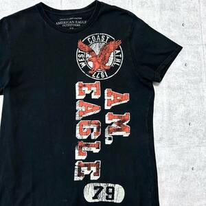 AMERICAN EAGLE ビッグロゴ デカロゴ Tシャツ アメリカンイーグル　　半袖 ショートスリーブ クルーネック ブラック 玉10136