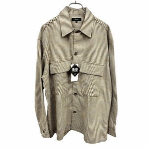 【新品】BEAMS HEART シャツ チェック ビッグシルエット 長袖 ボックスカット ポリ×レーヨンなど M カーキ 茶緑×ベージュ系×紺 メンズ