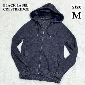 BLACK LABEL CRESTBRIDGE ブラックレーベルクレストブリッジ フード裏　チェック柄 ジップアップ ニットパーカー 長袖　ロゴ刺繍　Mサイズ