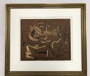 【特価】　≪　　パブロ・ピカソ　　≫ 　LINOLEUM-CUTS【リノカット版画】　RECLINING WOMAN AND G-P PICADOR 　 1962年　 PABLO　PICASSO