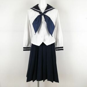 1円 セーラー服 ジャンパースカート 上下3点セット 中間服 白1本線 女子 学生服 フランシスコ 中学 高校 白 制服 中古 ランクC NA9324