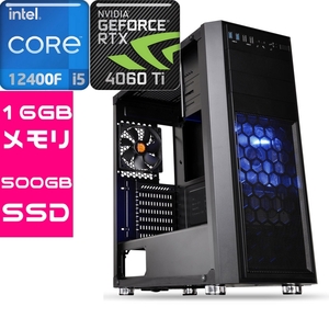 ゲーミングPC 新品 デスクトップ RTX4060Ti intel 12世代 core i5 12400F SSD 500GB 16GB カスタム BTO