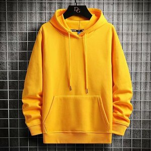 メンズパーカー メンズ パーカー 長袖 クルーネック メンズトップス メンズファッション 無地 春秋服 セール 　イエローL