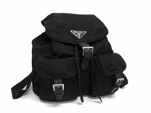 1円 ■美品■ PRADA プラダ テスートナイロン×レザー 巾着型 リュックサック バックパック レディース メンズ ブラック系 FH0275