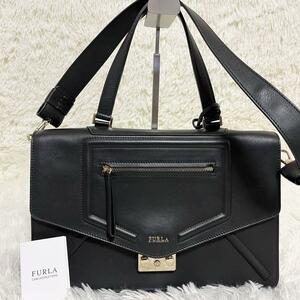 極美品　FURLA　ALICE レザー 鍵付き 2WAY ショルダー　ブラック