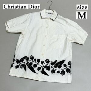 Christian Dior クリスチャンディオール フラワープリント　シャツ　半袖 ボタンダウン ロゴ　ヴィンテージ　花柄　Mサイズ　ホワイト