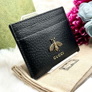 GUCCI グッチ カードケース アニマリエ ビー Bee ハチ 蜂 モチーフ 名刺入れ 定期入れ レザー ブラック 黒 付属品付き 現行商品 未使用級