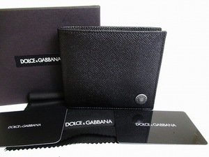 【新古品】 ドルチェ＆ガッバーナ ドルガバ Dolce & Gabbana D&G レザー 二つ折り 札入れ ビルウォレット コンパクト財布 メンズ