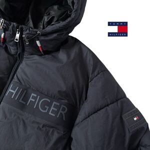 (美品) トミーヒルフィガー TOMMY HILFIGER フーディー ナイロン 中綿ジャケット XL ネイビー フード付 防寒 撥水 ジャケット