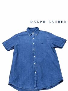 【希少カラー】極上美品◆RALPH LAUREN ラルフローレン ◆ シャツ 半袖 パイル生地 インディゴ トップス サイズ M