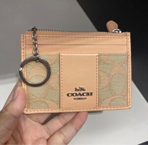 ★新品★ COACH コーチ コインケース カードケース パスケース IDケース アウトレット 本革 ベージュ ￥23,100円→￥10,000円