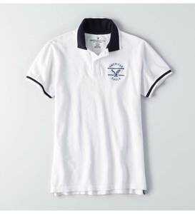 * ラスト * AE アメリカンイーグル AEO Graphic Polo 鹿の子 ポロシャツ XXXL / White *