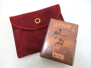 オイルライター ミッキーマウス Mickey Mouse ブロンズ 銅無垢 231g 収納袋付 中古 ■