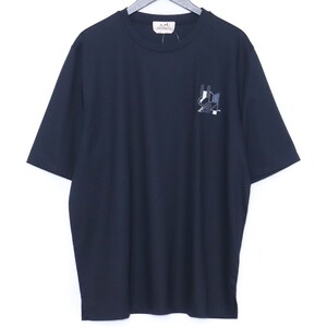 HERMES ミニレザーパッチTシャツ Lサイズ ネイビー エルメス 半袖カットソー t-shirt tee