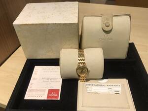 ◇稼働 OMEGA オメガ 金無垢 腕時計 ダイヤ AT オートマ 自動巻 750 資産 YG K18 レディース ゴールド ギャラ/検 デ・ヴィル プレステージ