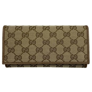 グッチ 財布 レディース 346058 GUCCI 二つ折り長財布 GGキャンバス レザー ベージュ×ブラウン アウトレット 346058 KY9LG 8610