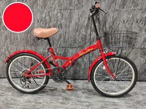 【USED品】【試乗用】前カゴ付属20インチ折り畳み自転車SHIMANO外装6段変速　ワインレッド【SK08872】