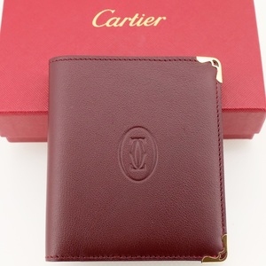 【未使用品】カルティエ Cartier マスト ドゥ カルティエ 二つ折りマルチウォレット カーフレザー ボルドー L3001364 箱 保存袋