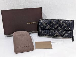 【1円～】BOTTEGA VENETA ボッテガヴェネタ イントレチャート 長財布 コンチネンタル ウォレット トルマリン ラムレザー×アイヤーズ 箱付