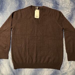 新品！ユニクロ カシミヤ100% Vネックセーター 長袖 レディース3XL ダークブラウン 焦げ茶 ニット ゆったり オーバーサイズ