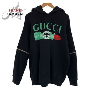 美品 GUCCI グッチ 23SS リップスティック プリント ロゴ サイズM ブラック 黒 グリーン 緑 コットン 743404XJFIX パーカー 404480